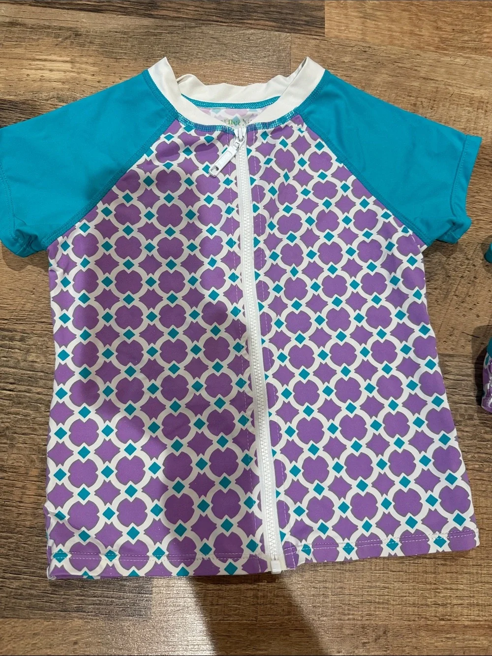 Kids Purple & Teal 3-Piece Swim Set - Rash Guard, Bikini Top & Bottom Size 5